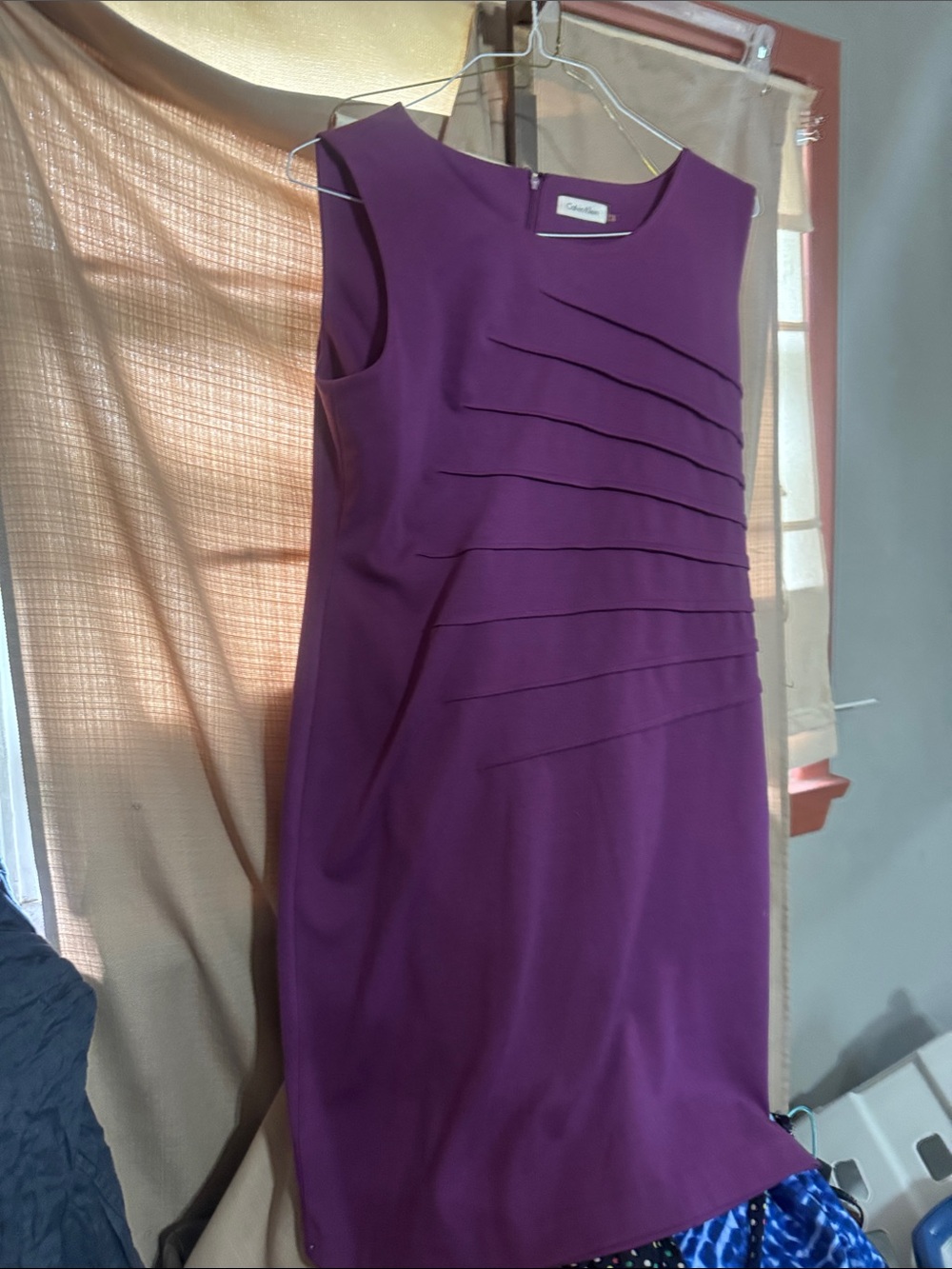 Calvin Klein Plum Sleeveless Pleated Shift Dress